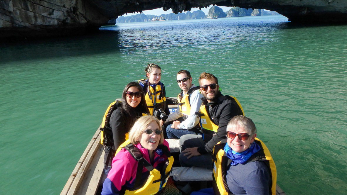 Group photo on our little row boat